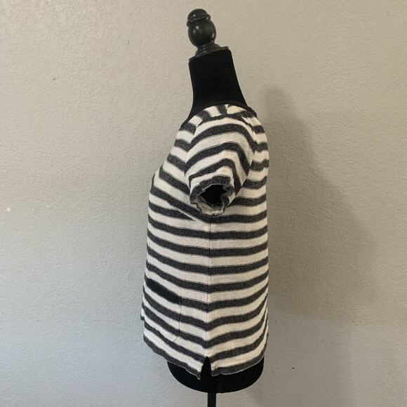 New York & Company Blouse Small Black White Striped Zipper Cotton Blend - Picture 7 of 9